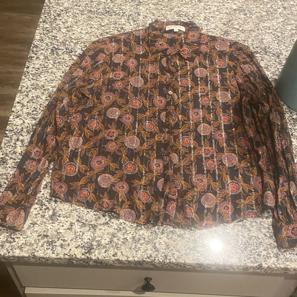 Les Petites floral sparkle striped button down shirt